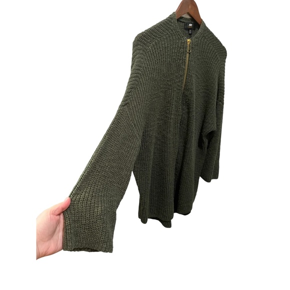 ABS ALLEN SCHWARTZ OLIVE GREEN KNIT GOLD FRONT ZIP HARDWARE HI LOW SWEATER XXL - Picture 4 of 10